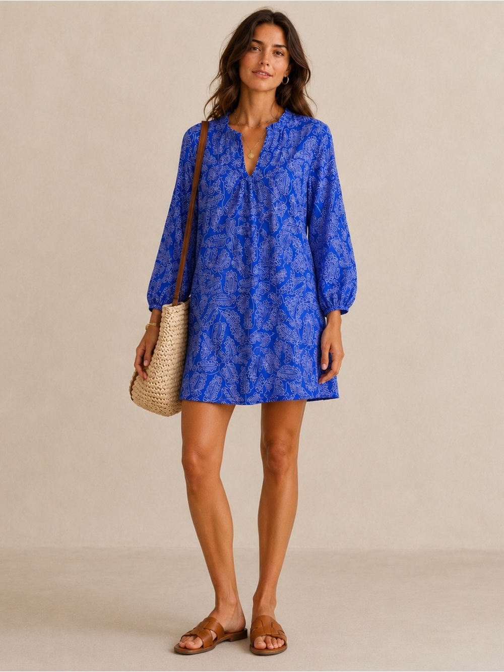 Diane von Furstenberg Aria 100% Silk‎ Tunic Dress Size 2 Blue Resort